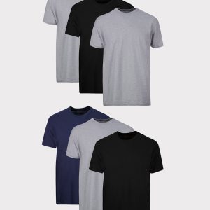 Hanes Men's T-Shirt Pack, Moisture-Wicking Stay-Tucked Undershirts, Black/Grey/Blue, 6-Pack