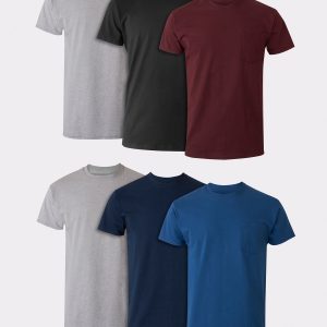 Hanes Men's Cotton Pocket T-Shirt, Moisture-Wicking with Odor Control, Assorted Solids, 6-Pack