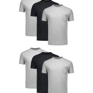 Hanes Men's Cotton Pocket T-Shirt, Moisture-Wicking with Odor Control, Black/Grey, 6-Pack