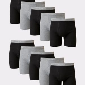 Hanes Men's Cotton Boxer Brief Underwear Super Value Pack, Black/Grey, 10-Pack