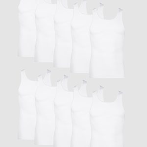 Hanes Men's Cotton Tank Undershirt, Moisture-Wicking, White, 10-Pack