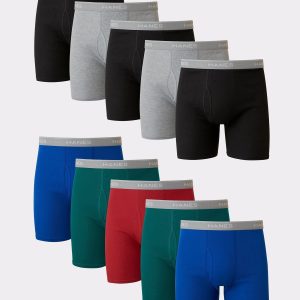 Hanes Men's Cotton Boxer Brief Underwear Super Value Pack, Assorted Solids, 10-Pack