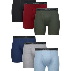 Hanes Men's Boxer Brief Underwear, Moisture-Wicking Cotton, Assorted Solids, Value 6-Pack