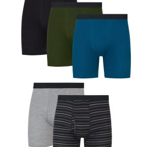 Hanes Ultimate Men’s Cotton Boxer Brief Underwear, Comfort Flex Waistband, Solids/Print, 5-Pack