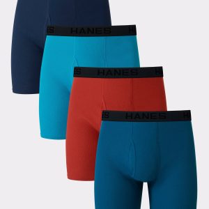 Hanes Ultimate Big Men’s Cotton Boxer Brief Underwear, Blue-Red, 4-Pack (Big & Tall Sizes)