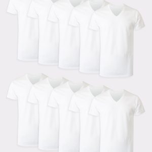 Hanes Men's White V-Neck Undershirt Super Value Pack, Moisture-Wicking Cotton, 10-Pack