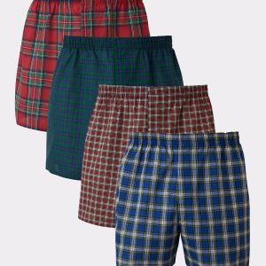 Hanes Ultimate Big Men’s Woven Boxer Underwear, Tartan Prints, 4-Pack, (Big & Tall Sizes)