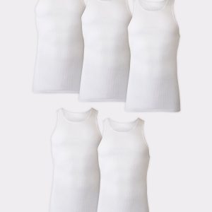 Hanes Ultimate Big Men’s White Tank Top Undershirt Pack, Cotton, 5-Pack, (Big & Tall Sizes)