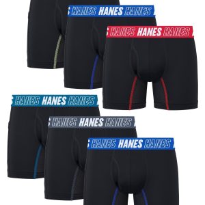 Hanes Moves Boys' Anti-Chafe Boxer Brief Underwear, Black, 6-Pack