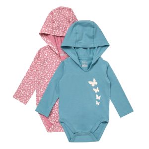 Hanes Pure Comfort Baby Long Sleeve Hooded Bodysuits, Organic Cotton, Boys & Girls, 2-Pack