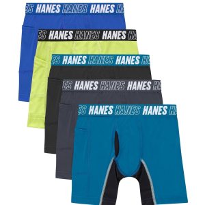Hanes Moves Boys' Anti-Chafe Boxer Brief Underwear, Assorted, 5-Pack