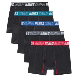 Hanes Moves Boys' Anti-Chafe Boxer Brief Underwear, Black, 5-Pack