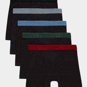 Hanes Originals Boys' SuperSoft Boxer Brief Underwear, Black, 5-Pack