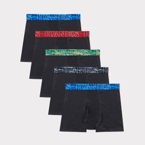 Hanes Moves Boys' Breathable Mesh Boxer Brief Underwear, X-Temp, Black, 5-Pack