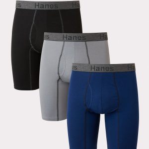 Hanes Comfort Flex Fit Men's Long Leg Boxer Brief Underwear, Moisture-Wicking, 3-Pack