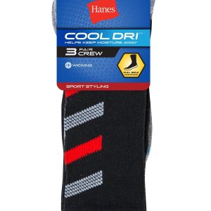 Hanes Cool DRI Men's Crew Socks with Ventilation, 3-Pairs