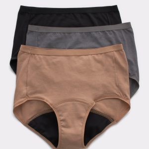 Hanes Comfort, Period. Women's Brief Period Underwear, Moderate Leaks, Neutrals, 3-Pack