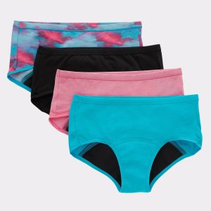 Hanes Comfort, Period. Girls' Boyshort Period Underwear, Moderate Leaks, 4-Pack