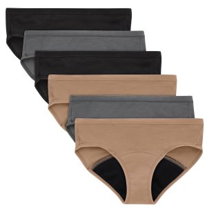 Hanes Girls' Period Underwear Hipsters, 6-Pack, Comfort, Period., Moderate Protection, Assorted