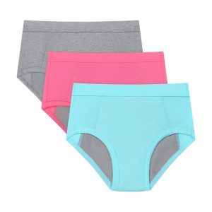 Hanes Confident Nights™ Girls' Overnight Underwear Pack, 3-Pack, Light & Moderate Leaks, Pink/Aqua/Multi