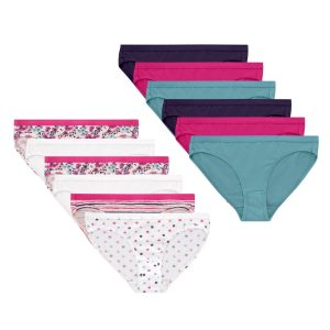 Hanes Girls’ Underwear Bikini, 12-Pack, Cotton Stretch