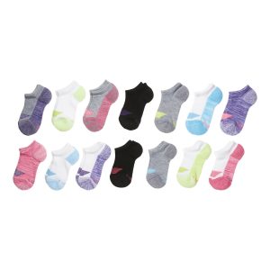 Hanes Ultimate Girls' No Show Socks, Moisture Wicking, 14-Pairs