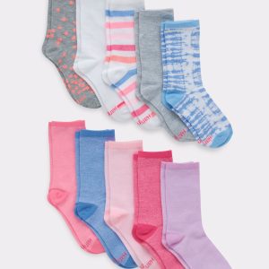 Hanes Ultimate Girls' Crew Socks, Fashion Assortment, 10-Pairs