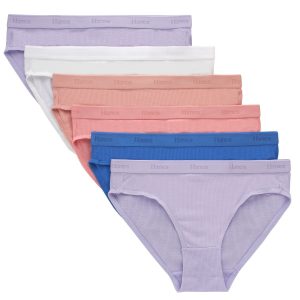 Hanes Originals SuperSoft Girls Underwear Bikinis, 6-Pack, Moisture-Wicking