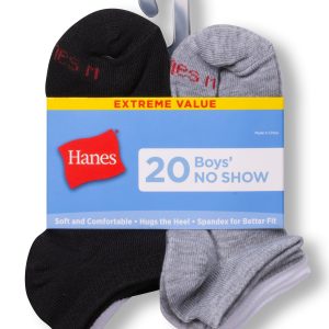 Hanes Boys' No Show Socks, Super Value Pack, 20-Pairs