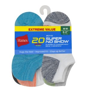 Hanes Boys' Super No Show Socks, Super Value Pack, 20-Pairs