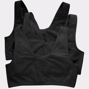 Hanes Women's Cotton Scoopneck Crop Sports Bralette, Low Impact, 3-Pack
