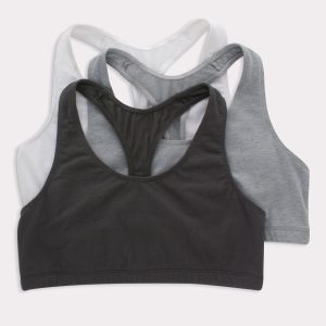 Hanes Women's Cotton Racerback Sports Bralette, Low Impact, 3-Pack