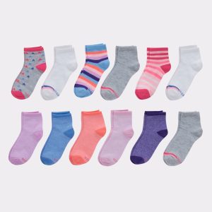 Hanes Girls' Ankle Socks, Fashion Pack, 12-Pairs