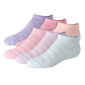 Hanes Ultimate Pure Comfort Girls' No Show Socks, Assorted, 6-Pairs