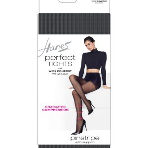 Hanes Perfect Tights with Wide Comfort Waistband, Graduated Compression, Pinstripe