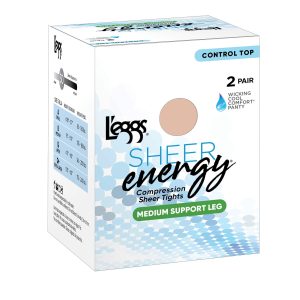 L'eggs Sheer Energy Medium Support Compression Tights, Sheer Toe, 2-Pairs