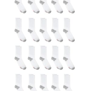 Hanes Men’s Cushioned Crew Socks Pack, 20 Pairs, Lightweight, Moisture Wicking