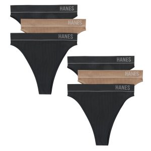 Hanes Originals Women's Seamless Rib Hi-Rise Cheeky Underwear, Neutrals, 6-Pack