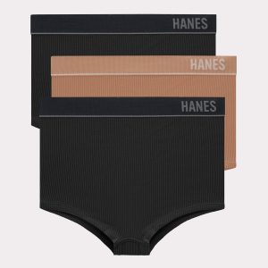 Hanes Originals Women's Underwear Seamless Rib Boyfit Panties, 3-Pack