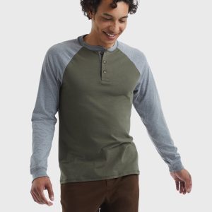 Hanes Beefy-T Men's Long Sleeve Colorblock Henley
