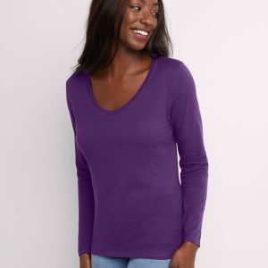 Hanes Women's Long Sleeve Cotton V-Neck T-Shirt