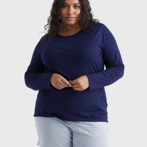 Hanes Women's Long Sleeve Scoop-Neck Cotton T-Shirt (Plus Size)