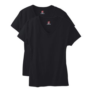 Hanes Perfect-T Women's V-Neck Cotton T-Shirt, Value 2-Pack