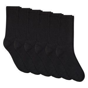 Hanes Unisex Plain Black Socks Pack, 6 Pairs, Crew Socks