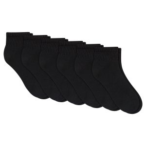 Hanes Unisex Plain Black Socks Pack, 6 Pairs, Ankle Socks