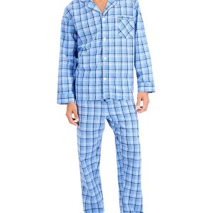 Hanes Men’s Pajama Set, Notch Collar, Woven Cotton Blend
