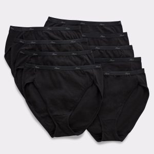 Hanes Women's Breathable Cotton Hi-Cut Underwear, Black, 10-Pack