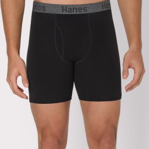 Hanes Stay Dry Pouch Men's Cotton Stretch Boxer Brief Underwear, Black, 3-Pack