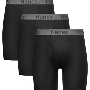 Hanes Stay Dry Pouch Men's Performance Stretch Boxer Brief Underwear, Black, 3-Pack