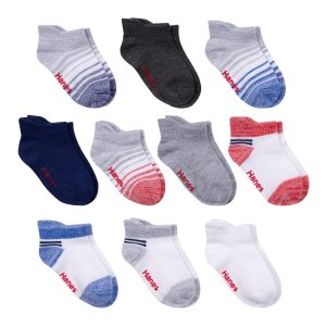 Hanes Infant/Toddler Boys' Heel Shield Socks, Gripper Foot Bottoms, 10-Pairs